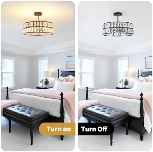 Lxybcce Crystal Ceiling Light Fixture, Modern Matte Black Ceiling Light - Image 5