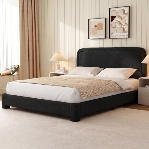 WEUP Queen Size Boucle Bed Frame, Upholstered Cloud Bed Frame by Unknown