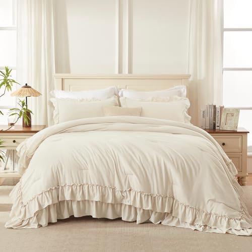 Andency Beige Twin Size Ruffle Comforter Set, 2 Pieces - Image 4