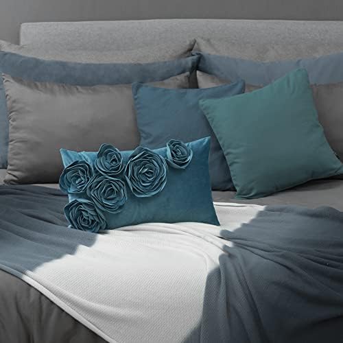 JWH 3D Flower Throw Pillow Cover, Turquoise Blue, 12x20 Inch - Image 7
