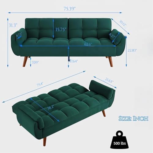 Convertible Velvet Futon Couch Bed - Image 2