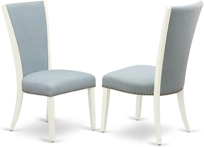 East West Furniture X077VE215-7 7 Piece Dining Set Consist of a Rectangle Dining Room Table with X-Legs and 6 Baby Blue Linen Fabric Upholstered Parson Chairs, 40x72 Inch, Multi-Color