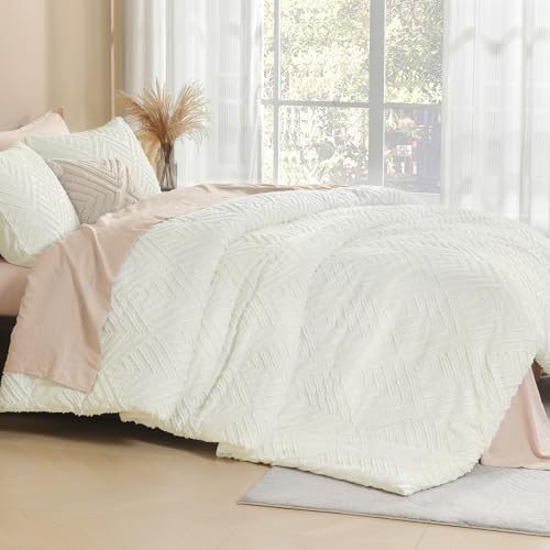 Litanika Queen Size Comforter Set, 3 Pieces Ivory Tufted Boho Bedding Set - Image 3