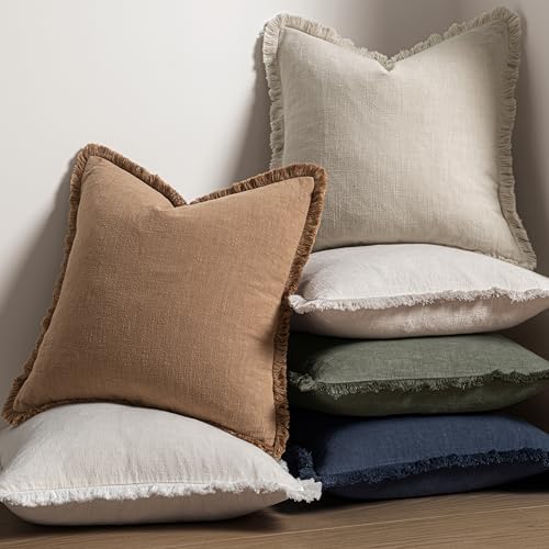 MIULEE Linen Fringe Decorative Throw Pillow Covers Light Olive Green 18x18 - Image 5