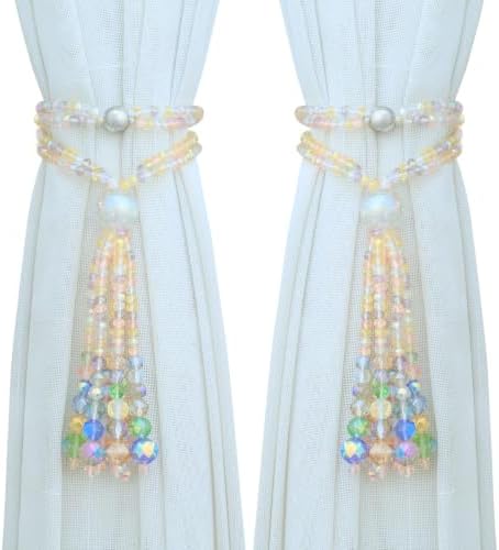 Magnetic Curtain Tiebacks 2 Pack Crystal Glass Tassel Curtain Holdback Ties by PEDOBO