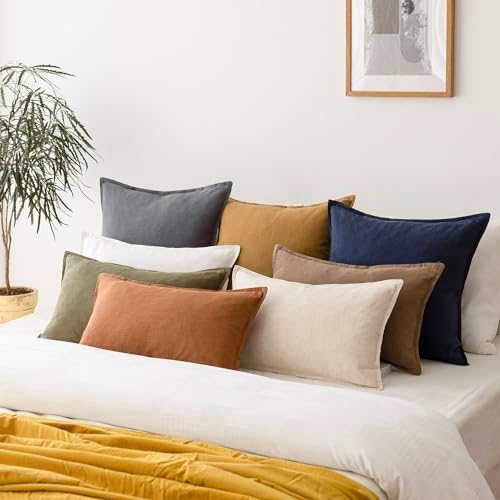 Foindtower Linen Solid Decorative Throw Pillow Covers 22x22 Inch Grey - Image 7