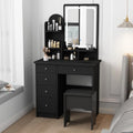 Vanity with Chair, Dressing Table with Lighted Rectangular Mirror, 5 Drawers by ROMSHINE