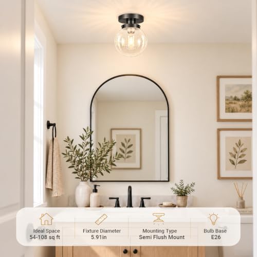 Small Semi Flush Mount Ceiling Light Fixtures, Vintage Globe Bubble Clear Glass - Image 2