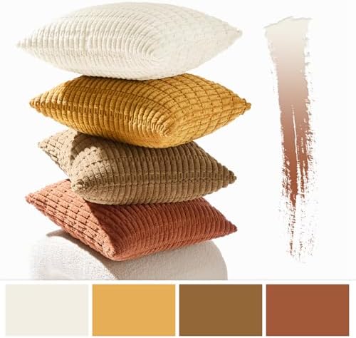 MIULEE Pack of 4 Fall Corduroy Decorative Throw Pillow Covers 20x20 Camel - Image 3