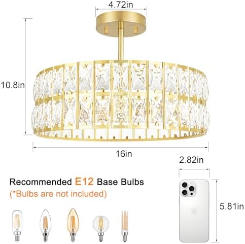 Lxybcce Crystal Ceiling Light Fixture, Modern Brushed Gold Ceiling Light - Image 7