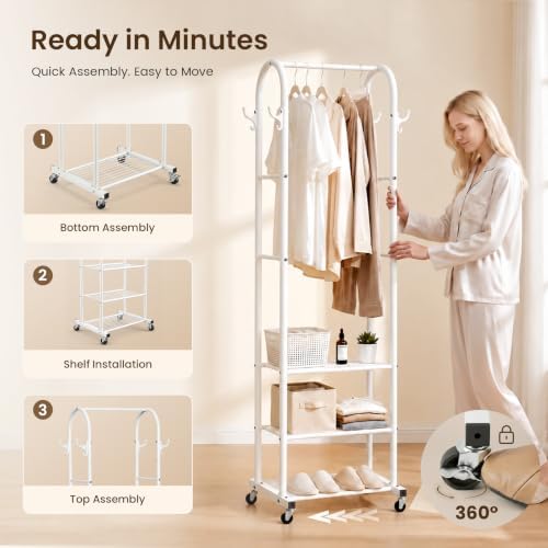 Cesun Small Clothes Rack with 3-Tier Mesh Shelves & 8 Hooks - Image 6