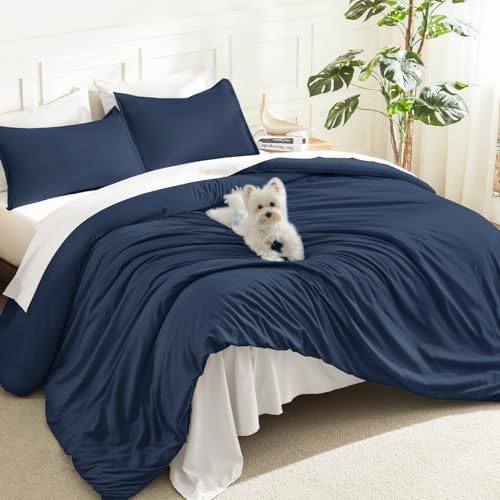 Litanika Navy Blue Queen Comforter Set, 3 Pieces Lightweight Solid Bed Set by Litanika