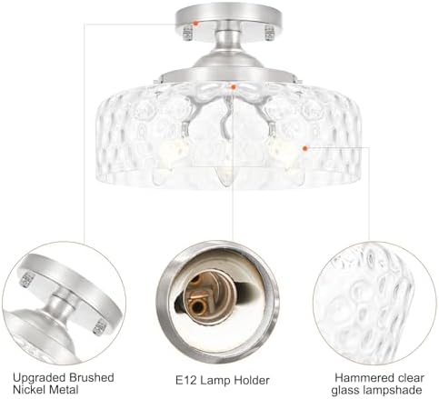 Brushed Nickel Semi Flush Mount Ceiling Light, 3-Light Ceiling Light - Image 6