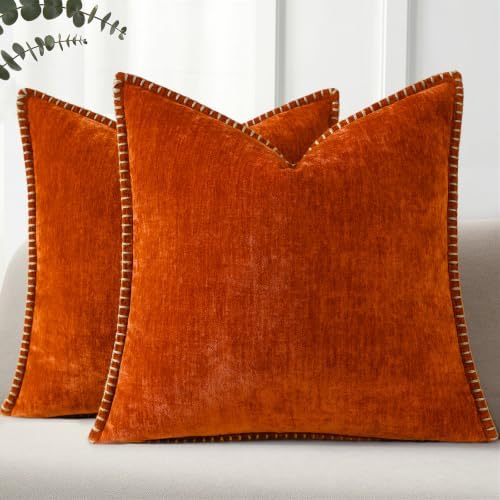 Pallene Chenille Soft Rust Throw Pillow Cover 26x26 Set of 2 by PALLENE