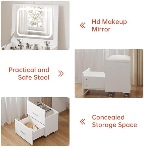 3 in 1 Vanity Desk with Flip Top Mirror, Compact Vanity - Image 4