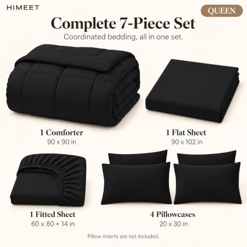 HIMEET Queen Comforter Set Black, 7 Pieces Bed in a Bag - Image 2