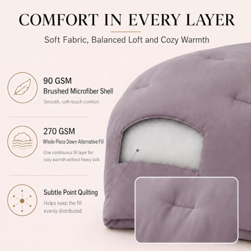 CozyLux California King Comforter Set 3 Pieces Dusty Purple Quilted Bedding - Image 3