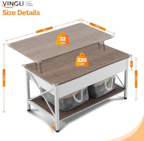 VINGLI 36" Small Lift Top Coffee Table - Image 2