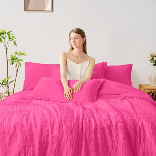 King Size Comforter Set with Sheets, 7 Pieces Bed in a Bag, Hot Pink - Image 2