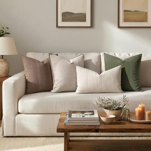 MIULEE Lumbar Striped Throw Pillow Covers 12x20 Beige 2 Pack - Image 4
