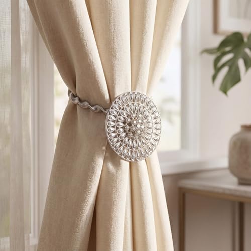 2 Pack Rhinestone Flower Curtain Tiebacks Window Holdback Buckles - Image 5