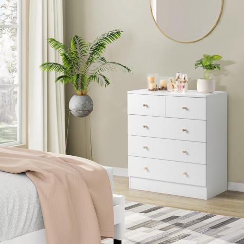 Karl home White 5-Drawer Dresser, Rose Gold Handles, Modern Bedroom Chest - Image 2