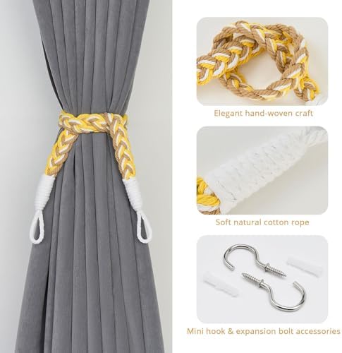 NICEEC 2 Pack Natural Cotton Rope Curtain Tiebacks Elegant Boho Style - Image 2