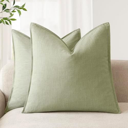 Foindtower Linen Solid Decorative Throw Pillow Cover 26x26 Inch Light Green by Foindtower