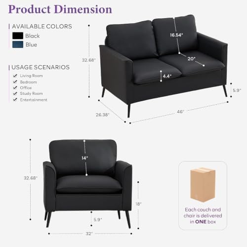 TYBOATLE Leather Loveseat Sofa and Accent Chair Set - Image 2
