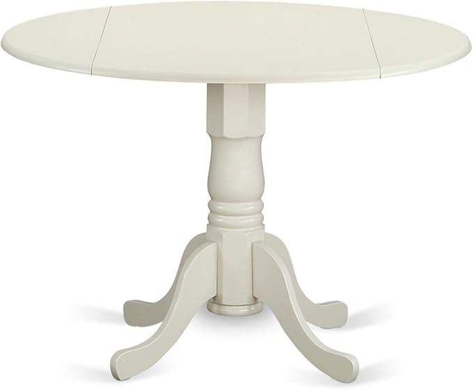 East West Furniture DLEL5-WHI-07 5 Piece Dining Room Table Set Includes a Round Dining Table with Dropleaf and 4 Gray Linen Fabric Upholstered Parson Chairs, 42x42 Inch, Linen White