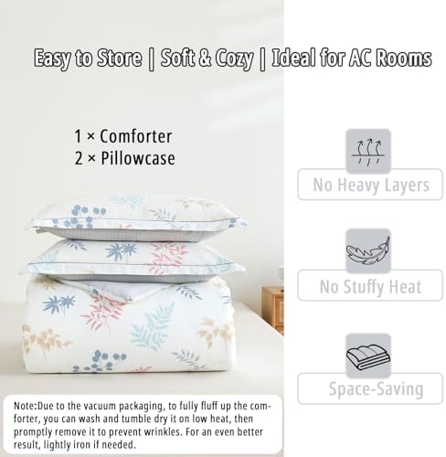 White Gray Whimsical Botanical Cotton Comforter Set Queen Size 3PC - Image 7