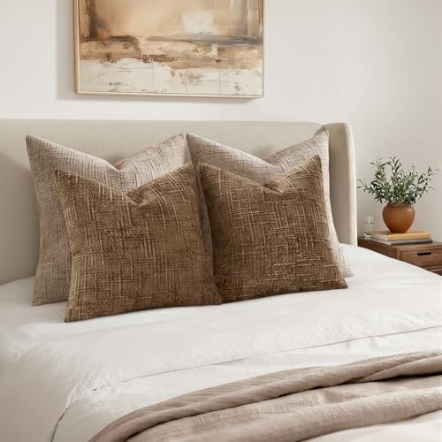 MIULEE Chenille Textured Fall Throw Pillow Covers Toffee 18x18 Set of 2 - Image 4