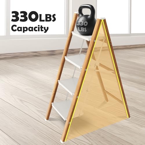 Taranta 4 Step Stool Foldable, Aluminum Step Ladder-WhiteWoodgrain - Image 4