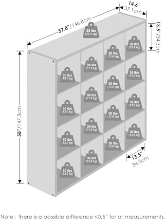 Furinno Simple 16-Cube Storage Organizer, Extra Thick Frame, Plain White - Image 2