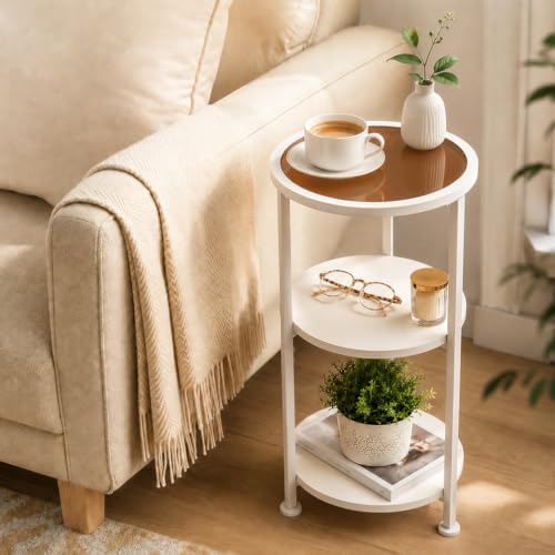 3-Tier Round Side Table with Amber Tempered Glass Top - Image 5