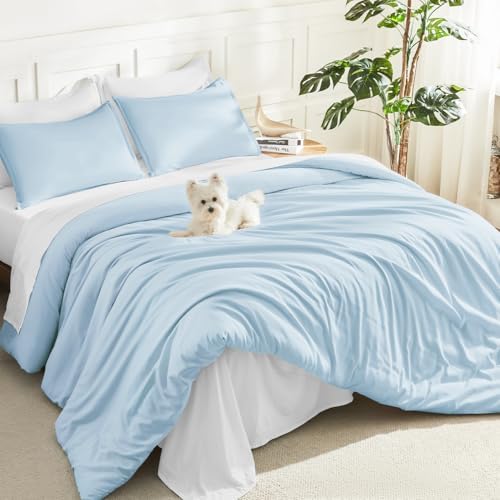 Litanika Light Blue Comforter Full Size, 3 Pieces Lightweight Solid Bed Set by Litanika
