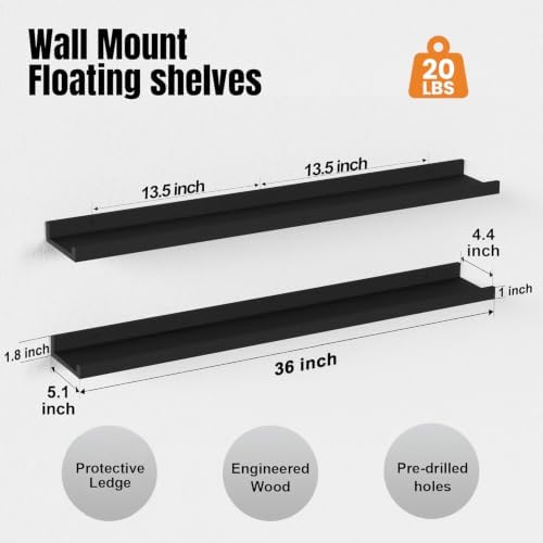 36inch Long Floating Shelves for Wall Decor, 5-Set Shelves - Image 3