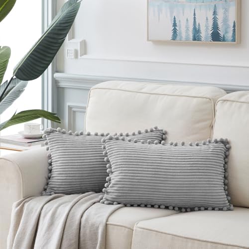 Fancy Homi Pack of 2 Boho Neutral Grey Lumbar Decorative Throw Pillow Covers - Image 6