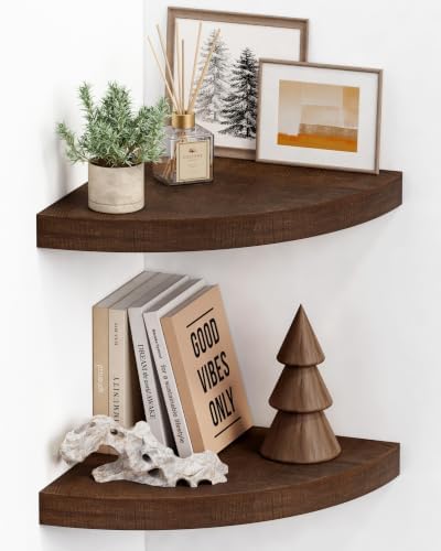 Corner Floating Shelves Wall Mounted, Thick Wood Corner Shelf by Harwaya