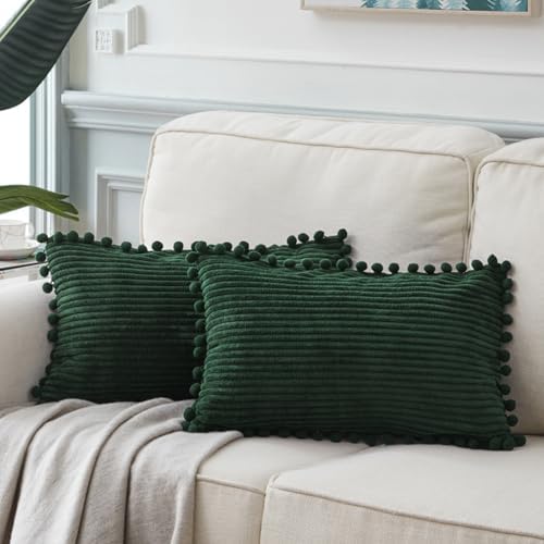 Fancy Homi 2 Pack Dark Green Lumbar Decorative Throw Pillow Covers 14x24 Inch by Fancy+Homi