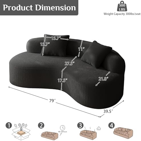 79" Curved Chenille Loveseat, Deep Seat Cloud Couch - Image 2