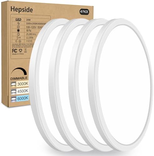 hepside 4PACK Flush Mount LED Ceiling Light Fixture White, 12Inch 28Watt by Hepside