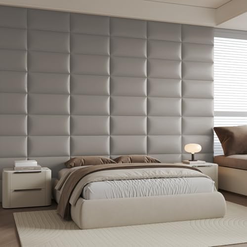 Wall-Mounted Upholstered Headboard Panels, 24x12 Inches, Light Grey Imitation - Image 3