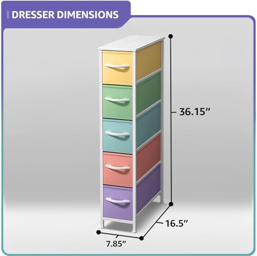 Sorbus 5-Drawer Narrow Dresser for Bedroom - Image 3
