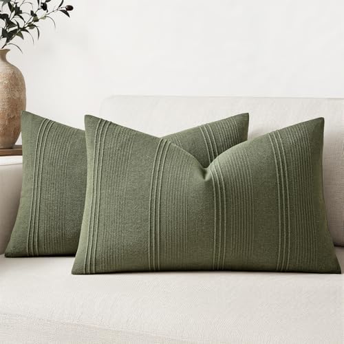 MIULEE Lumbar Striped Throw Pillow Covers 12x20 Olive Green 2 Pack by MIULEE