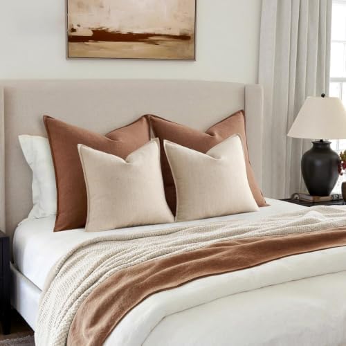 MIULEE Thick Textured Decorative Throw Pillow Covers 18x18 in Natural Linen - Image 5