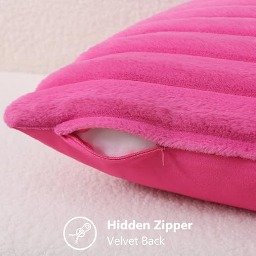 decorUhome Fall Faux Fur Throw Pillow Covers 20x20 Set of 2 Hot Pink - Image 3