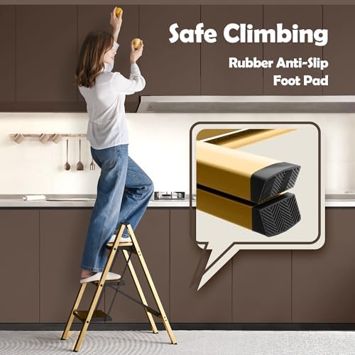 Taranta 3 Step Stool Foldable, Aluminum Step Ladder-Gold - Image 5
