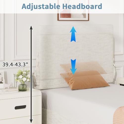 Twin Bed Frame with Chenille Headboard and Side Pockets - Image 6