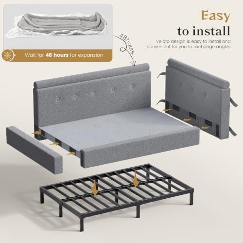 EnHomee 360° Cushioned L-Shaped Full Bed Frame, Soft Cloud Corner Platform - Image 5